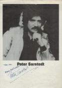 Peter Sarstedt signed 12x8 inch black and white promo photo. Good condition. All autographs come
