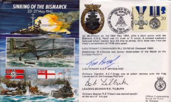 WW2 HMS Hood survivors Ted Briggs and Bob Tilburn signed 50th ann Sinking of the Bismarck cover.