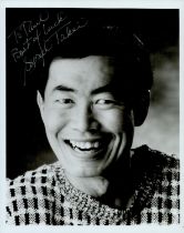 George Takei signed 10x8 inch black and white photo. Dedicated. Good condition. All autographs