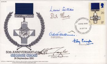 Rare George Cross winners multiple 50th ann signed cover. Signed by Laurie Sinclair GC, Dick Moore