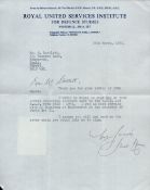 Typed Letter on Headed Paper Signed by Air Vice Marshal S W B Menaul CB, CBE, DFC, AFC. Typed Letter