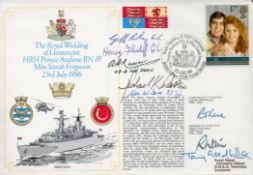 RNSC(4)23 Royal Wedding Cover Signed 4 George Cross Holders, 2 Battle of Britain and 2 from HMS