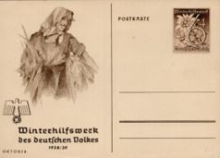 Unused October 1938 Winter relief Postcards, and the Cachet depicting a Woman Gathing Harvest.