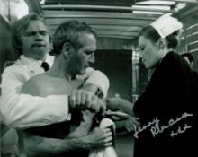 The Mackintosh Man movie Paul Newman scene 8x10 photo signed by Jenny Runacre. Good condition. All