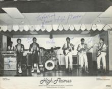 High Flames signed 10x8inch black and white photo. Signed by 7. Some marks and creases to edge.