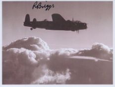 WW2 W/O Roy Briggs 576 sqn signed 6 x 4 inch Lancaster in flight picture. Bomber Command veteran.