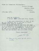 Typed Letter dated 17th May 1975 Signed by Air Commodore W S Gardner, 13 Nov 1935 Pilot, No 7 Sqn,