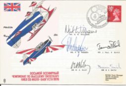 World Aerobatics Air Display cover, flown and signed by five team members. Certified on back by