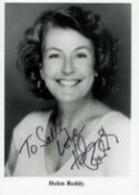 Helen Reddy signed 7x5 inch black and white promo photo dedicated. Good condition. All autographs