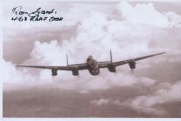 WW2 Flt Sgt Ron Guard 463 sqn signed 6 x 4 inch Lancaster in flight picture. Bomber Command veteran.
