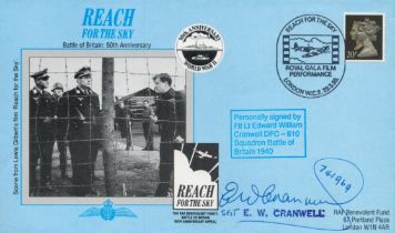 WW2 BOB fighter pilot Flt Lt Edward Cranwell DFC 610 sqn signed Reach for the Sky Battle of
