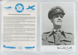 WW2 BOB fighter pilot Donald Jack 602 sqn signed 6 x 4 b/w photo with printed biography fixed to