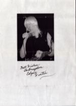 Edgar Winter signed A4 page with black and white photo. Dedicated. Good condition. All autographs