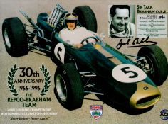 Sir Jack Brabham signed 11x8 inch colour 30th anniversary bio photo. Good condition. All