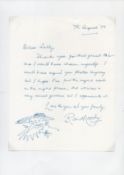 Ron Moody signed handwritten letter dated 7th August 1998, with Fagin drawing. Dedicated. Good