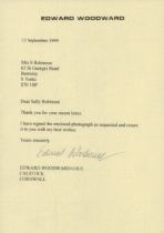 Edward Woodward hand signed typed letter dated September 1999. Good condition. All autographs come