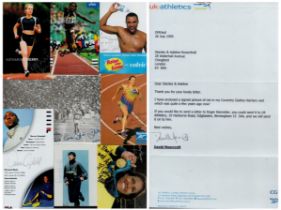 Sports Athletics. Collection of 1 TLS David Moorcroft, 6 Promo/Post Cards Photos signatures such