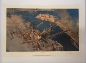 Malta - George Cross by Robert Taylor signed by 6 pilots and artist who fought in the historic WW2