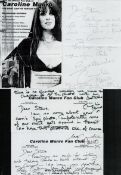 Caroline Munro handwritten and signed fan club letters. Good condition. All autographs come with a