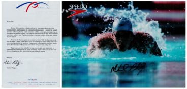 Michael Phelps TLS and Post Card signed 7x5 Inch includes Biography. An American swimmer who holds