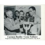 Carmen Basilio and Gene Fullmer signed 10x8 inch black and white photo. Good condition. All