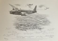 WW II RAF. Multi Signed Nicolas Trudgian 138/200 Black and White Print Titled Wellingtons Over