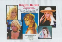 Brigitte Bardot signed colour poster 16.5x11.5 Inch. A French animal rights activist and former