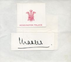 King Charles signed white card cutting 5.25x4.5 Inch. Good condition. All autographs come with a