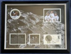 NASA Apollo 11 Astronauts Full crew signed rare display. 27x23 inches mounted signature display