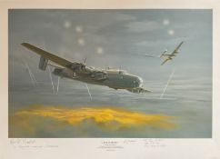 WWII Multi signed 28x20 inch colour print titled Dive to Port by the artist Maurice Gardner signed