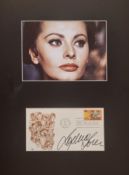 Sophia Loren Italian Actress Signed First Day Cover With Mounted 11x15 Inch Colour Photo Display.