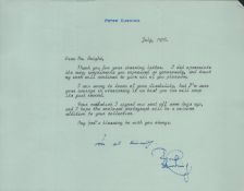 Peter Cushing A Good 1978 Hand Signed Typed Letter With Full Vintage Signature In Blue Fountain
