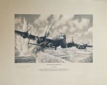 WW II Artist Richard Taylor Signed 10/135 Black and White Print Titled Attacking The Sorpe Dam.