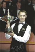 Stephen Hendry signed 12x8 inch colour photo pictured celebrating with the World Championship