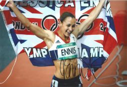 Jessica Ennis Hill signed 12x8 inch colour photo pictured celebrating at the London 2012 Olympic