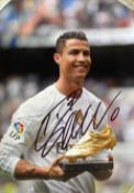 Cristiano Ronaldo Real Madrid signed 16x12" colour photo picture holding the Golden Boot winning