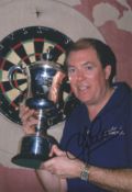 John Lowe signed 12x8 inch colour photo great image of three time world champion holding the world