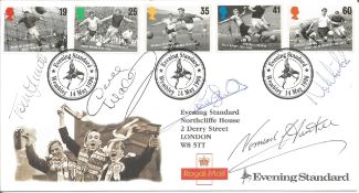Football Legends multi-signed FDC. Signed by Tommy Smith, Dave Mackay, Graeme Souness, Norman