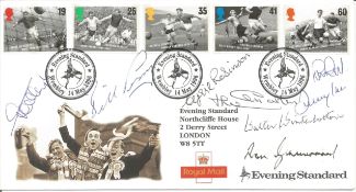 Football Legends multi-signed FDC. Signed by Cyril Robinson, Ron Greenwood, Bill Perry, Walter