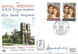 Bobby Moore signed Royal Wedding FDC.23/7/86 London SW1 postmark. Good condition. All autographs