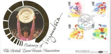 Virginia Wade signed Lawn Tennis association centenary FDC.22/3/88 London W24 postmark. Good
