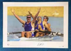 Mathew Pinsent signed 22x16 colour Team GB Olympic Gold Big Blue Tube print. Olympic Games Sydney