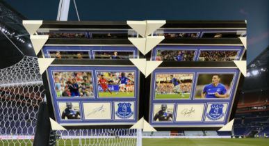 Everton signed collection. Contains 6 mounted and framed presentation pieces. Each contains unsigned