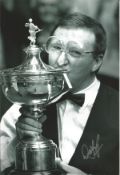 Dennis Taylor signed 12x8 inch black and white photo pictured celebrating with the World