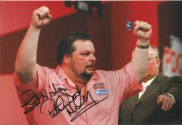 Peter Manly signed 12x8 inch colour photo great image of One Dart celebrating. Good condition. All