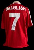 Football Kenny Dalglish signed Liverpool Crown Paints retro replica home shirt. Good condition.