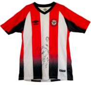 Brentford Football club multi signed football shirt signed by current squad members and others.