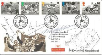 Football Legends multi-signed FDC. Signed by Bill Perry, Nat Lofthouse, Tom Finney, Johnny Haynes