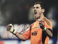 Football Iker Casillas signed 16x12 inch colour photo pictured celebrating while playing for Real