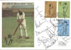 Cricket multi-signed 100 years of English County Cricket FDC. Signed by Paul Allott, Bob Willis,